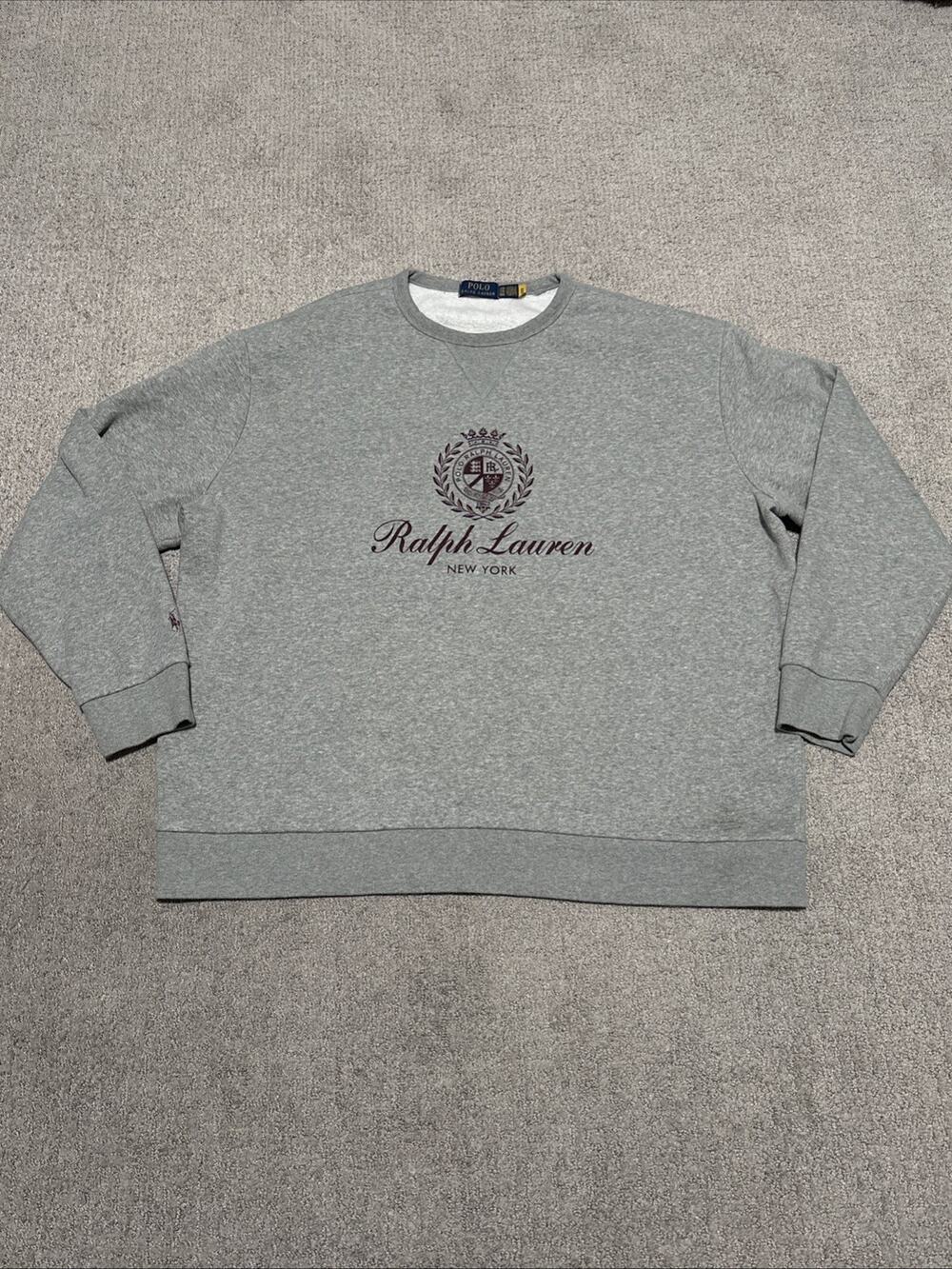 Polo Ralph Lauren New York Gray Burgundy Crest Logo Crewneck Sweatshirt XXL NWOT